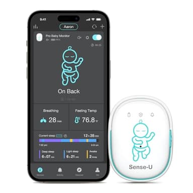 Sense-U Pro Baby Monitor – Breathing Movement, Rollover & Overheating Trackers for Better Sleep, Simple Clip-On Smart Sleep Monitor with Arousal Vibration, Audible Alerts & Sleep Analysis - Image 1