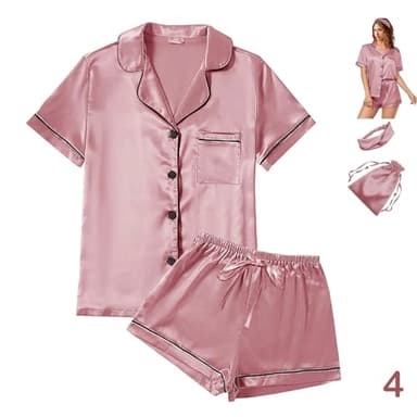 4Pcs Womens Satin Silky Pajama Sets Short Sleeve Shirt XS-4XL Floral Pajamas Set Soft PJ Loungewear Sleepwear - Image 1