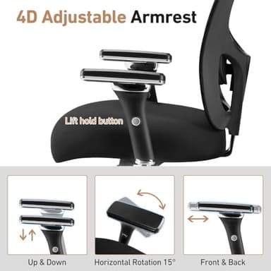 DUMOS Ergonomic Home Office Desk Chair - Heavy Duty Mid Back with Lumbar Support & 4D Armrest, Height Adjustable Mesh Computer Gaming with Backrest & Swivel Wheels, Black - Image 6