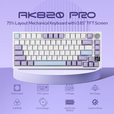 EPOMAKER Ajazz AK820 Pro 75% Wireless Mechanical Keyboard with TFT Smart Display&Knob, Gasket-Mounted Gaming Keyboard, Bluetooth/2.4GHz/USB-C Wired (Purple, Gift Switch) - Image 2
