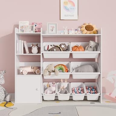 Xilingol Kids Toy Storage Organizer, 4-Tier Toy Organizers W/8 Removable Storage Bins, Kid Bookshelf and Toy Storage for Study Room, Bedroom, Kids Room, Classroom, Nursery - Image 1