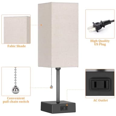 15'' Table Lamp for Bedroom set of 2,3-Color Bedside Lamps with Pull Chain Table Lamps for Night stands with AC Outlet,Small Night Light Lamps with 2 Bulbs Lamps for Living Room Kids Room Office Decor - Image 3