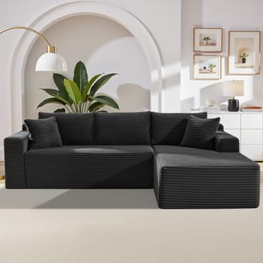 Cloud Sectional Couch,105 Inch Modular Sectional Sofa with Deep Seat,Modern Corduroy Boneless Couches with L-Shape Chaise for Living Room Bedroom,No Assembly Required (Black, Right Facing Chaise) - Image 1