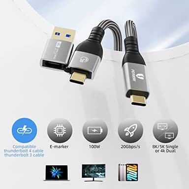 SAN ZANG MASTER USB C Cable 100W, for Thunderbolt 3 Cable，E-Marker, 4k Displayport Video, USB C to USB C/A Fast Charging 20Gbps Data Transfer Cable 3.3FT - Image 2
