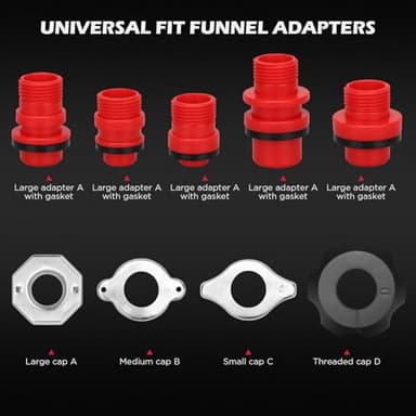 22-Piece No-Spill Coolant Filling Funnel Kit and Siphon Hose Pump, Radiator Coolant Filling Spill-Proof Funnel Kit with Adapters, Extensions, PVC Hose, Engine Oil Funnels, Towel for Universal Vehicle - Image 2