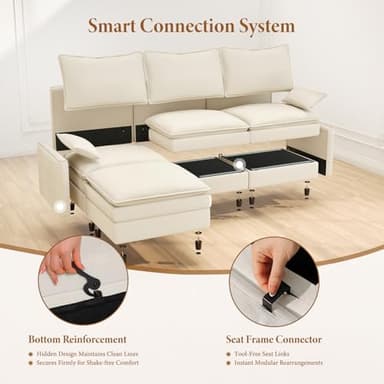 Vesgantti 142" U Shaped Sectional Couch, Comfy Cloud Modular Sectional Sofa with 2 Ottoman Deep Seat Chenille Modern Cloud Sofa, Modular Sofas for Living Room, Bedroom and Apartment, Beige - Image 6