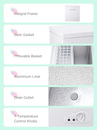 F.W.WOOLWORTHS 5.0 Cu.Ft Chest Freezer, Deep Freezer Adjustable 7 Thermostat, Compact Freezer with Removable Basket for Kitchen, Home, Office, Basement, RVs-White - Image 5