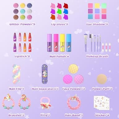 PERRYHOME Kids Makeup Set for Girls, 63 Pcs Washable Non-Toxic Real Cosmetic Toddler Makeup Kit, Unicorn Princess Play Makeup Toys Birthday Gifts, Dress up Time Girl Toys for 3 4 5 6 7 8 9 10 11 12 - Image 3