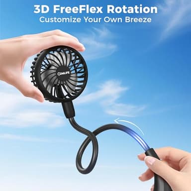 Portable Neck Fan, 2600mAh Battery Operated Ultra Quiet Hands Free USB Fan with Strong Wind, 360° Adjustable High Flexibility Wearable Personal Fan for Home Office Outdoor Travel (Black) - Image 2