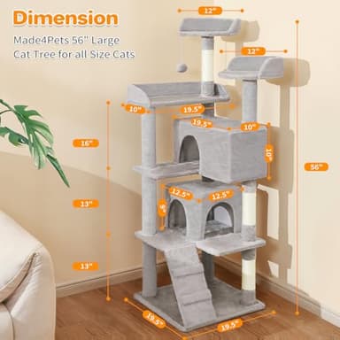 Made4Pets Cat Tree 54in Cat Tower for Indoor Cats Kitten Tree Multi-Level Cat Tree with 2 Condo Furniture Activity Center with Scratching Posts Funny Toys Kittens Pet Play House, Light Grey - Image 8
