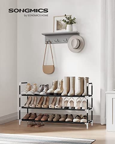 SONGMICS 3-Tier Shoe Rack, Shoe Storage for Hallway Closet, Slim and Space-Saving, Metal Frame, Non-Woven Fabric Shelves, Black ULSH053B01 - Image 2