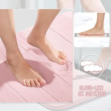 Yimobra Pink Bath Mat 31.5x20 Inch, Super Soft Absorbent Memory Foam Bathroom Rug Non Slip, Quick Dry, Machine Washable Floor Carpet for Tub Shower, Home Decor Accessories - Image 3