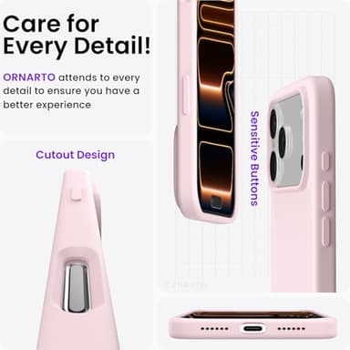 ORNARTO Compatible with iPhone 17 Pro Max Case 6.9", Slim Liquid Silicone 3 Layers Soft Gel Rubber Shockproof Protective Cover with Anti-Scratch Microfiber Lining-Chalk Pink - Image 5