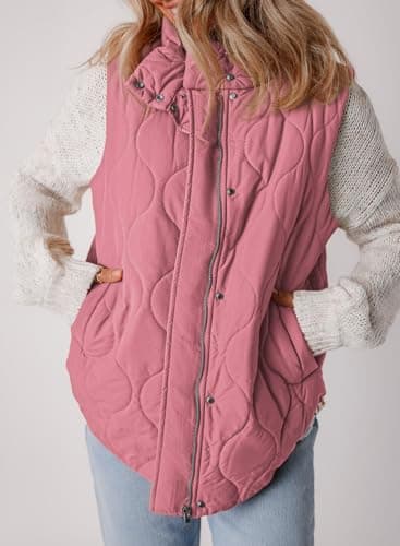 EVALESS Womens Fashion Cropped Puffer Vest Fall 2025 Lightweight Quilted Stand Collar Sleeveless Button Down Jackets Winter Warm Coat Outerwear Gilet with Pockets Pink X-Large - Image 5