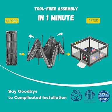 ICAREWAY Foldable Playpen for Babies and Toddlers, 50x50 Inches Portable Playpen, Kids Collapsible Play Pen with 2 Handlers, Indoor & Outdoor Baby Fence Play Area with Visible Mesh, Dark Gray - Image 7
