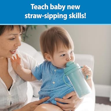 Dr. Brown's Milestones Insulated Sippy Cup with Straw and Handles, Spill-Proof Tumbler with Lid, 2-Pack, Green, 10 oz/300 mL, BPA Free, 12m+ - Image 2