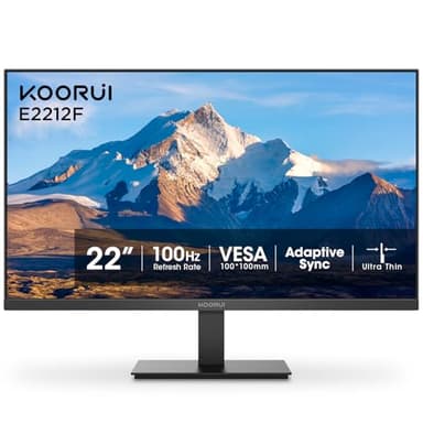 KOORUI 22 Inch Computer Monitor Full HD 1080P 100Hz PC Gaming Screen VA Panel Ultra-Slim Display 3000:1 Contrast Ratio with Adpitive Sync (HDMI/VGA/VESA Compatible 100x100mm/Audio Out), Tilt, Black - Image 1
