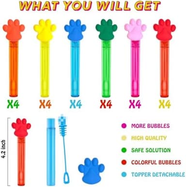 Paw Party Favors,24Pcs Paw Print Bubble Wands for Kids,Cute Bubble Wand for Pet Dog Puppy Cat Birthday Party Supplies,Classroom Prizes Pinata Goodie Bag Stuffers Gifts - Image 4