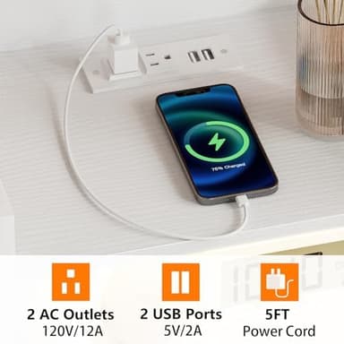 Furnulem White Nightstand with Charging Station, Night Stand Side Table with Led Light, Tall Dresser for Bedroom with 4 Fabric Storage Drawers, Metal Frame, Wood Shelf(White - Image 6