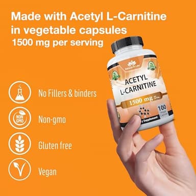 Acetyl L-Carnitine 1500 mg per Serving – 100 Capsules – Non-GMO, Gluten-Free, Vegan - Image 3