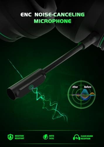 RYR Wireless Gaming Headset for Xbox Series X|S, Xbox One, PS5, PS4, Mac, Bluetooth 5.3, 3D Surround Sound, Rotatable Earmuffs, Gaming Headphones with Noise Canceling Microphones-Blackgreen - Image 4