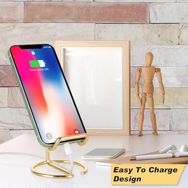 ROPOSY 2 Pack Cell Phone Stand for Desk, Cute Metal Gold Cell Phone Stand Holder Desk Accessories, Compatible with All Mobile Phones, iPhone, Switch, iPad - Image 3