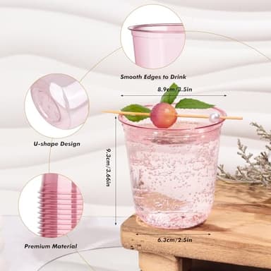 KesaPlan 50 Pcs Pink Plastic Cups, 12oz Disposable Stemless Wine Glasses for Cocktail Cute Clear Cocktail Wine Glasses Pink Party Cups for Meeting Wedding Christmas Holiday Party - Image 2