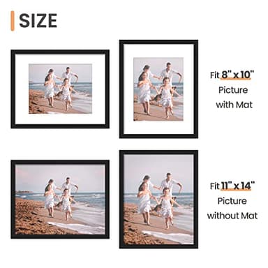 upsimples 11x14 Picture Frame Set of 5, Display Pictures 8x10 with Mat or 11x14 Without Mat, Wall Gallery Photo Frames, Black - Image 5