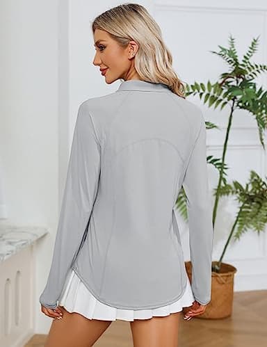LOMON Womens Workout Tops Long Sleeve 1/4 Zip Uv Sun Protection Quick Dry Hiking Athletic Shirts Rash Guard Upf50+（Grey,M） - Image 4