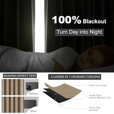 Topfinel Greige 90 Inches Long Blackout Natural Linen Curtains for Bedroom, Chocolate Brown Pinch Pleat Sound Blocking Curtains, Neutral Farmhouse Lined Drapes 2 Panels for Living Room Sliding Door - Image 6