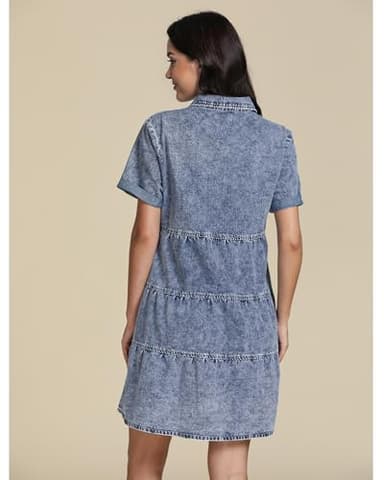 GRAPENT Formal Homecoming Short Dresses for Older Women Summer Cocktail 90s Jean Dress Outfit Button Down Denim Shirt Dress Bay Blue Size XL/ 16 - 18 - Image 2