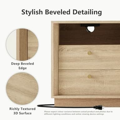 FORTUNETEC Nightstand with Charging Station, Mid Century Modern Nightstand with Wood Grain Texture, Boho End Table with Drawers Storage, Bedside Table for Bedroom Living Room Office, White Oak - Image 4