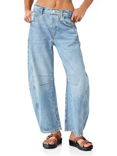 PLNOTME Women's Baggy Boyfriend Jeans Vintage Wide Leg Mid Rise Barrel Denim Ankle Pants - Image 1