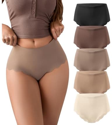 SHARICCA Seamless High Waisted Underwear for Women Cheeky Underwear Wave Edge No Show Bikini Panties Ribbed Panties Pack,5P01,L - Image 1