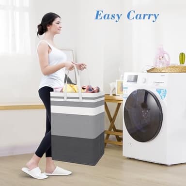BlissTotes 3-Pack Laundry Basket, Freestanding＆Waterproof Laundry Hamper, Collapsible Tall Clothes Hamper with Easy Carry Handles for Clothes, Towels in the Family and Dorm,Gradient Grey,75L - Image 2