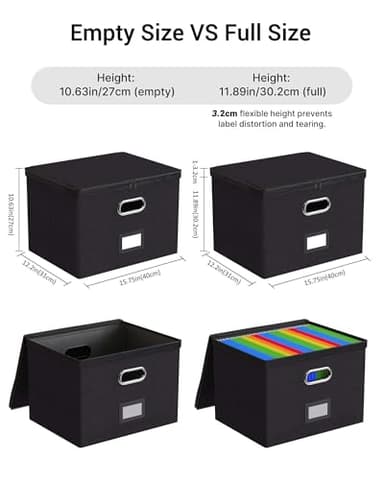 Oterri 1 Pack Large File Organizer Boxes with Lids, File Box with Mesh Pockets, Document Organizer Box for Legal/Letter Size Folders, Zippers Important Document Organizer (Black, Without Folders) - Image 3