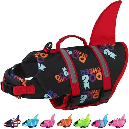 Dogcheer Dog Life Jacket, Cute Shark Dog Life Vest for Swimming Boating with Superior Buoyancy and Rescue Handle, Adjustable Puppy Swim Vest Pet Floating Vest for Small Medium Large Dogs - Black, S - Image 1