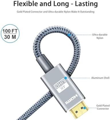 LEADSTAR HDMI Cable 4K 100 ft Fiber Optic, 4K 60Hz 18Gbps High Speed HDMI 2.0 Cord Braided | Ultra HD, HDR10, 1080p, eARC, 3D, HDCP 2.2 | for Xbox, PS5, TV, Laptop, Monitor - Image 4