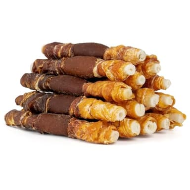 MON2SUN Dog Treats, Triple Flavor 5 Inch Chicken Liver Duck and Chicken Wrapped Rawhide Snacks for Small and Medium Dogs, 10.58 Oz (15 Count-Pack of 1) - Image 1