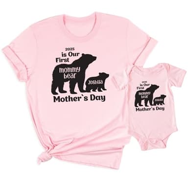 Our 1st Mother's Day Shirt, Mommy and Me Shirts, Matching First Mother's Day Outfits, Customizable with Names and Date, Baby Bodysuit and Mom Shirt Set, Mother's Day Gift Idea, Pack of 2 - Image 6