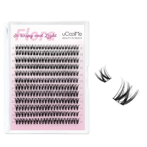 uCoolMe Short Lash Clusters Flora 8-14mm Individual Lashes D Curl Eyelash Clusters Spiky Wispy Eyelash Clusters 0.05mm Ultra-Thin Black Cotton Band(Short Flora Only Lashes) - Image 1