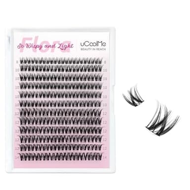 uCoolMe Short Lash Clusters Flora 8-14mm Individual Lashes D Curl Eyelash Clusters Spiky Wispy Eyelash Clusters 0.05mm Ultra-Thin Black Cotton Band(Short Flora Only Lashes) - Image 1
