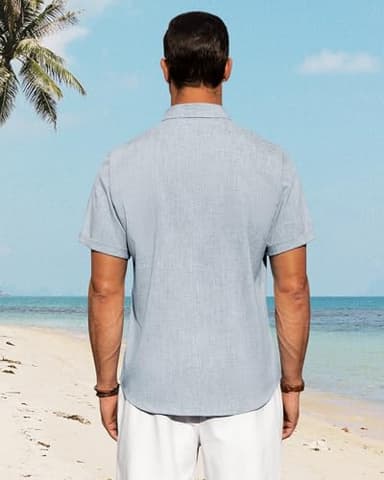 J.VER Men's Linen Shirts Casual Short Sleeve Button Down Shirt for Men Beach Summer Vacation Holiday Tops Light Blue Medium - Image 4