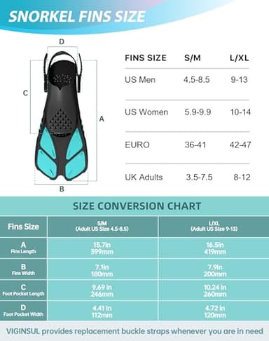 Viginsul Mask Fins Snorkeling Gear for Adults, Full Face Snorkel Mask & Adjustable Swim Fins Snorkel Set, Panoramic View Snorkel Mask Dry Top Anti-Fog Anti-Leak - Image 6