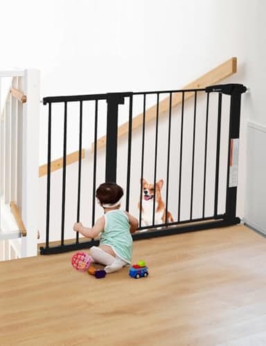 COMOMY 29.5-43.3" Safety Baby Gate Extra Wide, Auto Close Dog Gate for House Doorways Stairs, Pressure Mounted Easy Walk Through Pet Gate Child Gate, Includes 2.75" and 8.25" Extension, Black - Image 1