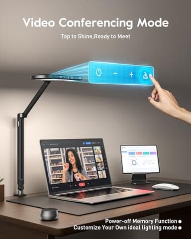 LED Desk Lamp for Home Office, Eye-Care Double-Sided Desk Light with Stepless Dimmable Knob Remote, Memory, Adjustable Arm Clip on Light for Video Recording, Zoom Call, Study, Flicker-Free, Glare-Free - Image 7