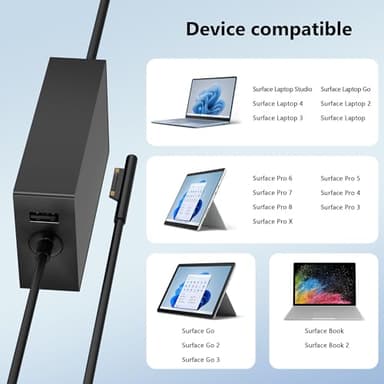 COWOOGMZ Surface Pro Charger-65W Surface Charger Compatible with Microsoft Surface Pro 9,8,7+,7,6,5,4,3,X,10,Surface Book 3,2,1,Surface Go 3,2,Surface Laptop Studio,Support 44W,36W,24W Surface Charger - Image 6