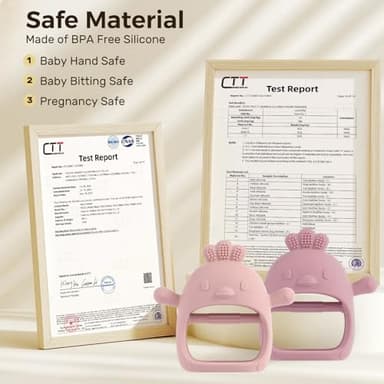 3 Packs Baby Teether Toy for 0-6 6-12 Months,Hold & Wear,BPA Free,Food Grade Silicone Teething Mitten, Anti Dropping Wrist Hand Teethers Baby Chew Toys for Sucking Needs(Pink & Dark Pink) - Image 3