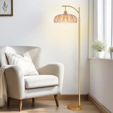 QIYIZM Floor Lamp for Living Room,Bedroom,Gold Dimmable Standing Lamp with Remote,Mid Century Modern Brass Tall Lamp Retro Vintage Green Glass Lamp Floor Light Boho Bohemian - Image 9