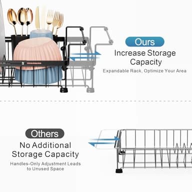 iSPECLE Expandable in Sink Dish Drying Rack - Adjustable Capacity (12.4''-17.1''L) Over The Sink Dish Drainer Drying Rack for Kitchen Counter and Sink, Dish Rack with Utensil Holder, Black - Image 7